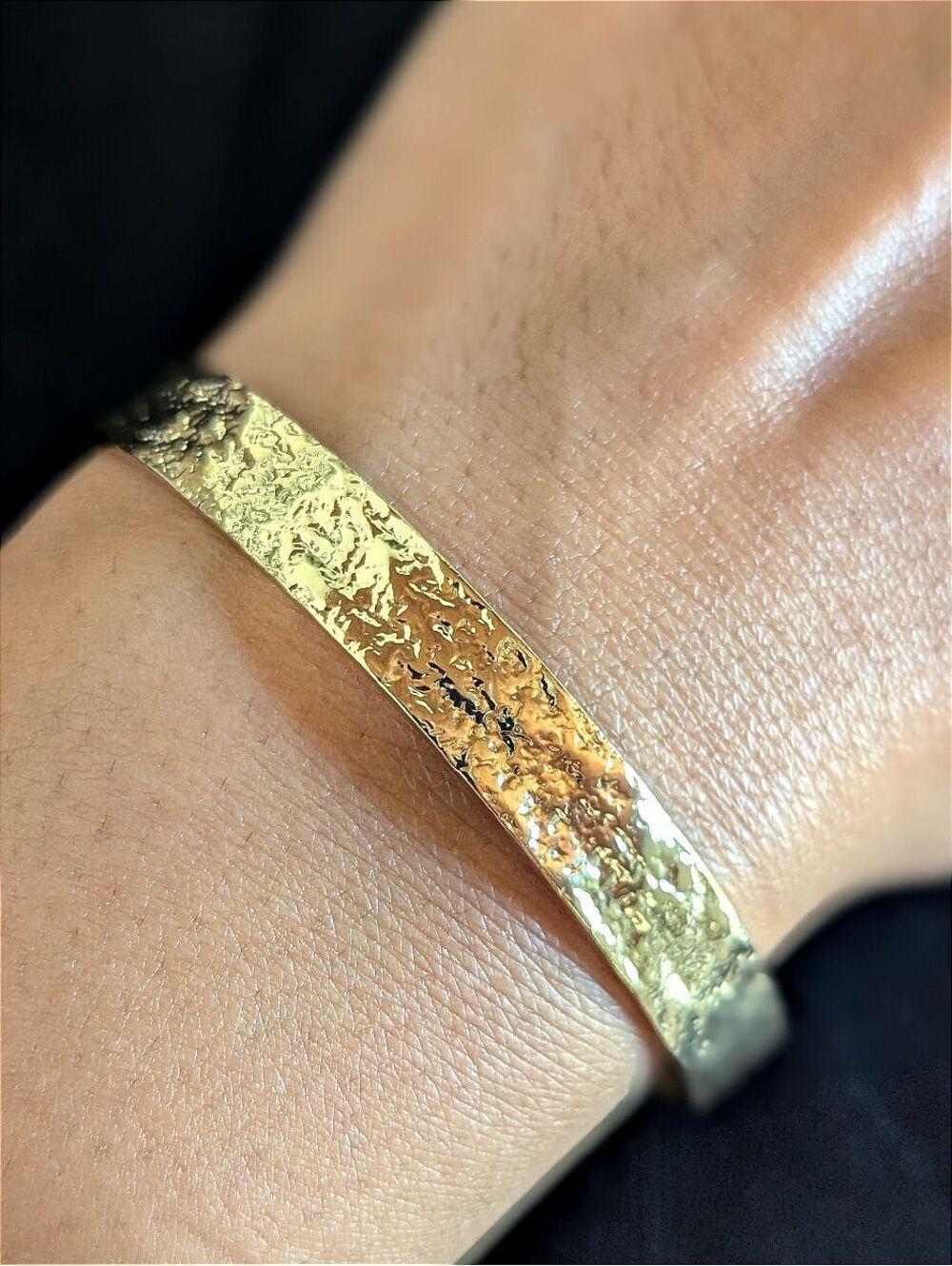Gold Open Bangle Cuff Bracelet Textured Stainless Steel Jewelry Women's